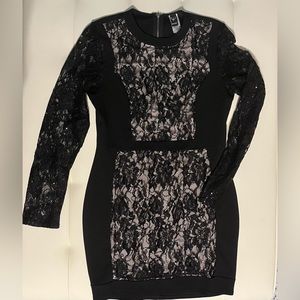 Windsor Black & Nude Lace Insert Bodycon Dress Size XL